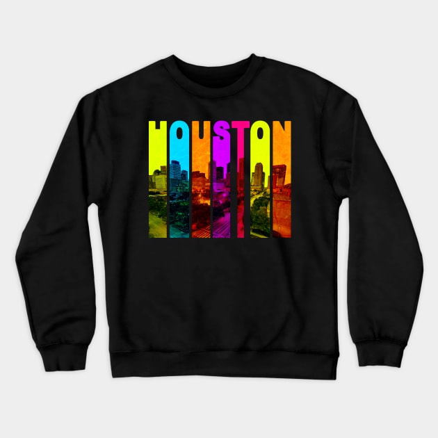 Retro Houston Texas Cityscape Skyline Crewneck Sweatshirt by phughes1980